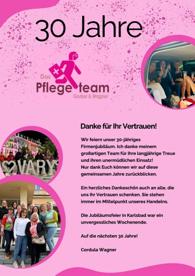 Jubiläumsgrafik zum 30-jährigen Bestehen des Pflegeteams im Jahr 2024